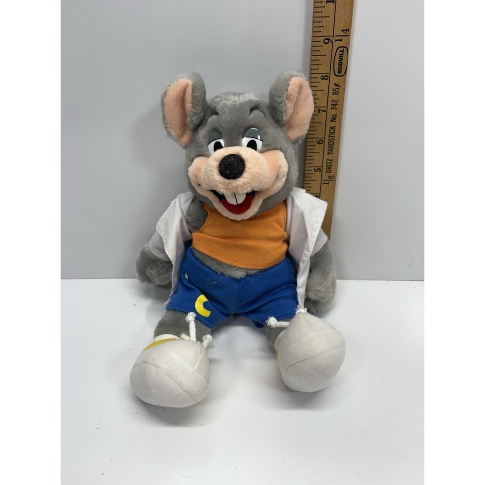 Vintage Chuck E. Cheese Plush: Orange Shirt & Blue Shorts – 10" Rare 1990s